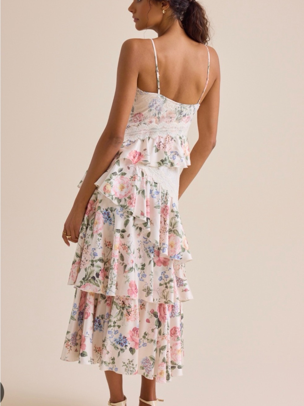 Altar'd State Cream Floral Ruffle Maxi Dress - Picture 3 of 6